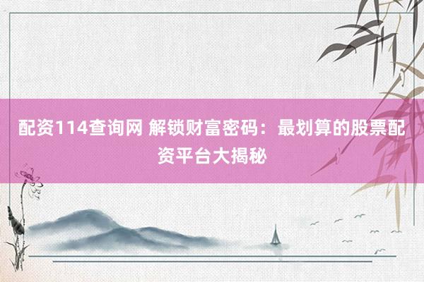 配资114查询网 解锁财富密码：最划算的股票配资平台大揭秘