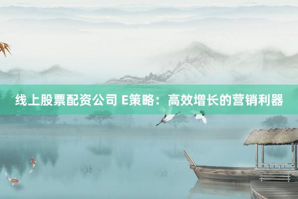 线上股票配资公司 E策略：高效增长的营销利器
