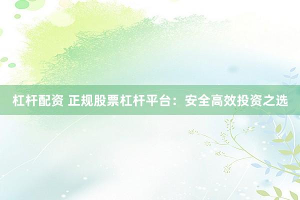 杠杆配资 正规股票杠杆平台：安全高效投资之选