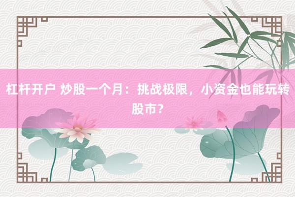 杠杆开户 炒股一个月：挑战极限，小资金也能玩转股市？