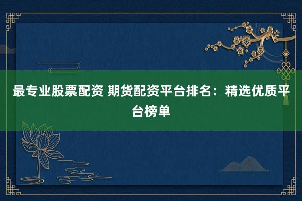 最专业股票配资 期货配资平台排名：精选优质平台榜单