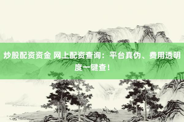 炒股配资资金 网上配资查询：平台真伪、费用透明度一键查！