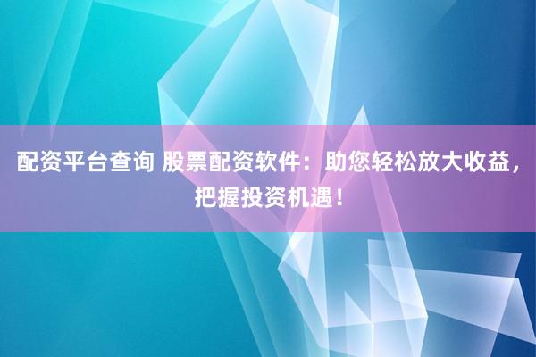 配资平台查询 股票配资软件：助您轻松放大收益，把握投资机遇！