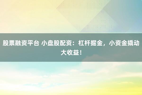 股票融资平台 小盘股配资：杠杆掘金，小资金撬动大收益！