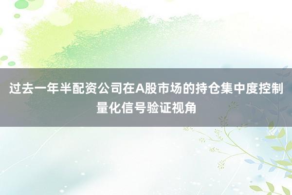过去一年半配资公司在A股市场的持仓集中度控制量化信号验证视角
